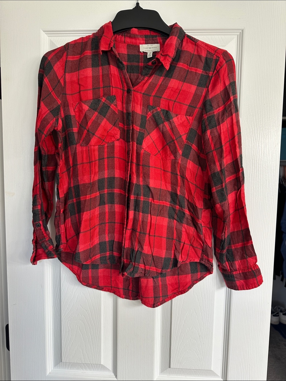 Lucky Brand Red and Black Plaid Button-Down Shirt